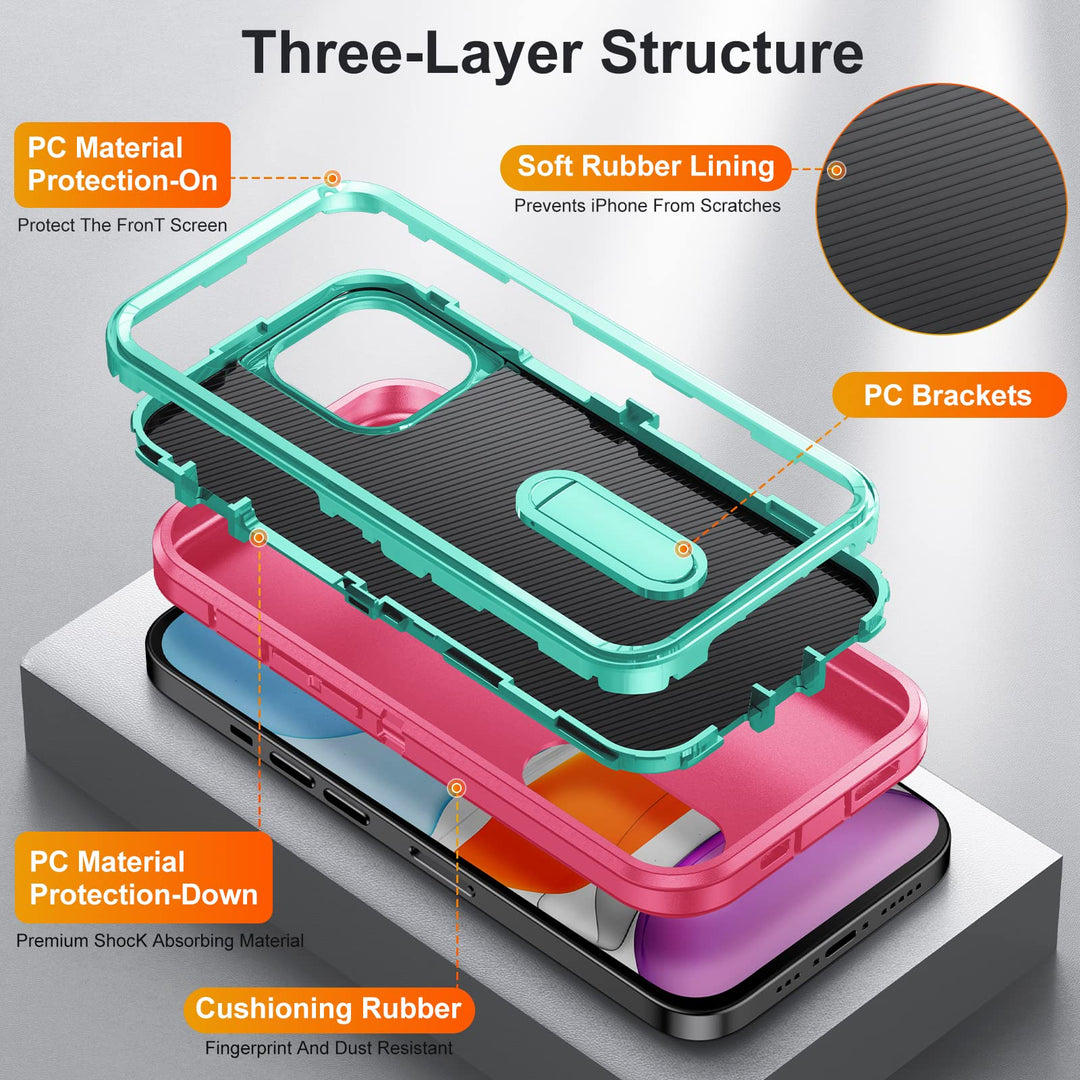 for iPhone 11 Case for iPhone 11 Phone Case with Built in Kickstand,Shockproof/Dustproof/Drop Proof Military Grade Protective Cover for iPhone 11 6.1 inch (Pink/Aqua Blue)