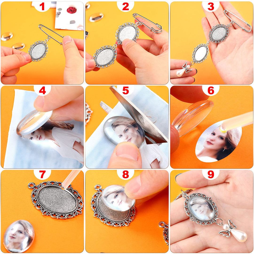 2 Pcs Bouquet Charms for Wedding Memory, Wedding Bouquet Photo Charms with 4 Pcs Oval Glass Cabochons for Bridal Shower, You Are Always in My Heart in Memory of Parents Grandparents (Angel)