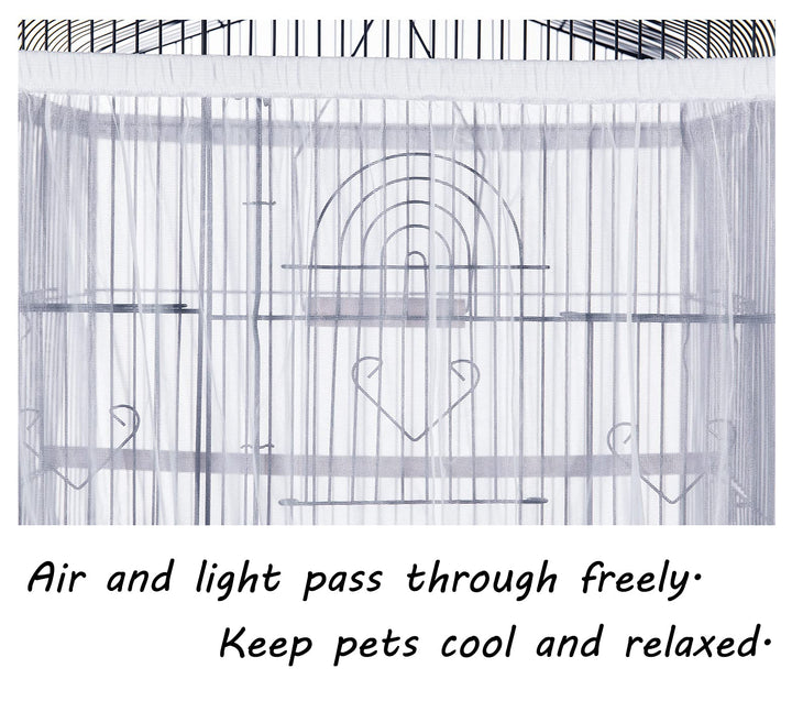 Bird Cage Seed Catcher, Large, Stretchy Form Fitting Mesh Skirt Cover for Parrot Enclosures, Light and Breathable Fabric, Prevent Scatter and Mess, Reusable, Adjustable, Lightweight, White