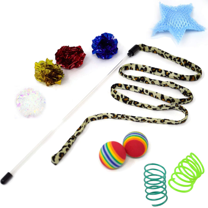 24 Cat Toys Kitten Toys Assortments, 2 Way Tunnel, Cat Feather Teaser - Wand Interactive Feather Toy Fluffy Mouse, Crinkle Balls for Cat, Puppy, Kitty, Kitten
