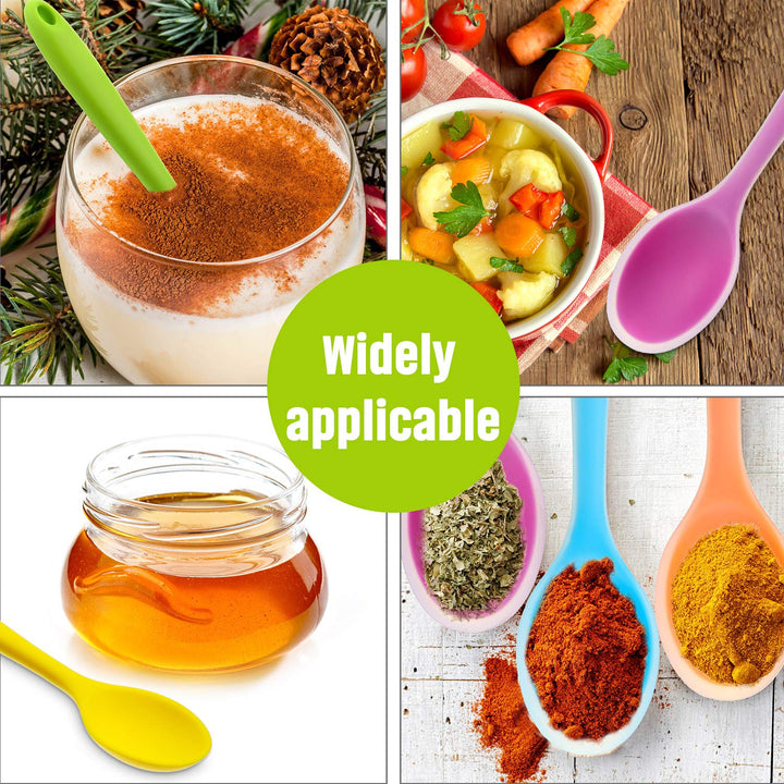 6 Pieces Small Multicolored Silicone Mixing Spoons Heat Resistant Nonstick Spoon Silicone Serving Spoon for Kitchen Cooking Baking Stirring Mixing Tools(Red, Green, Yellow, Purple, Orange, Blue)