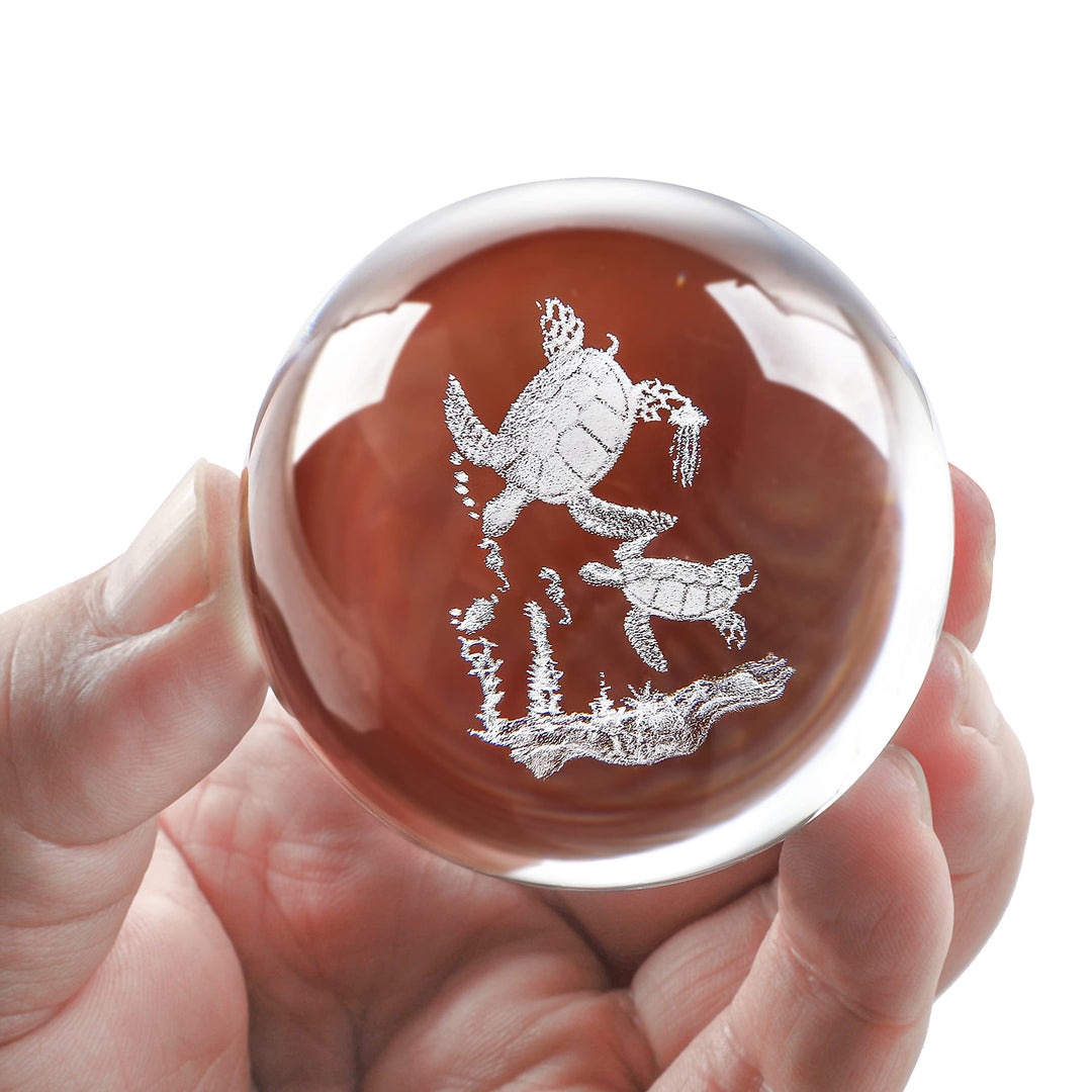 60mm 3D Glass Laser Sea Turtle Ball Paperweights 2.3inch Crystal Ball with Stand Table Decoration for Home Turtles Gifts for Kids Women