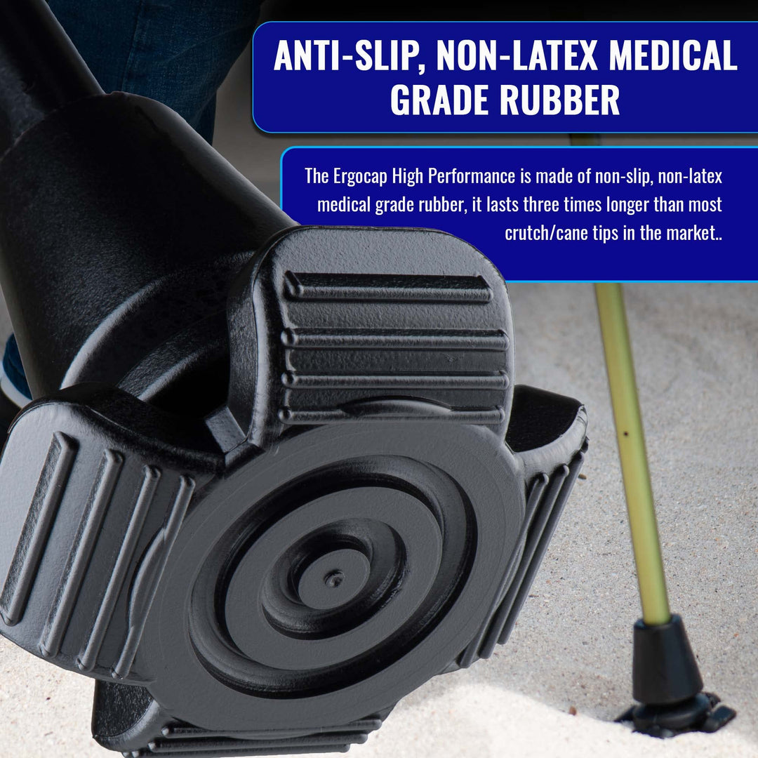 Ergocap® High Performance Crutch Rubber Tip - 3/4'' Rubber Replacement Foot for Canes/Crutches -Stable Four Point, Engineered to Mimic The Joint Articulation of The Foot/Ankle (Universal-2 Tips)