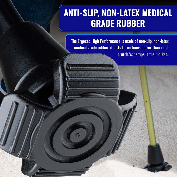 Ergocap® High Performance Crutch Rubber Tip - 3/4'' Rubber Replacement Foot for Canes/Crutches -Stable Four Point, Engineered to Mimic The Joint Articulation of The Foot/Ankle (Universal-2 Tips)