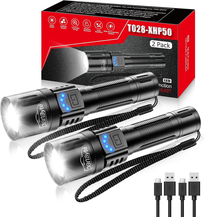 Rechargeable Tactical LED Flashlights,Super Bright 10000 Lumens Flashlight High Lumen(for Camping and Hiking) with Waterproof,Zoomable,Small Flashlight for Emergency