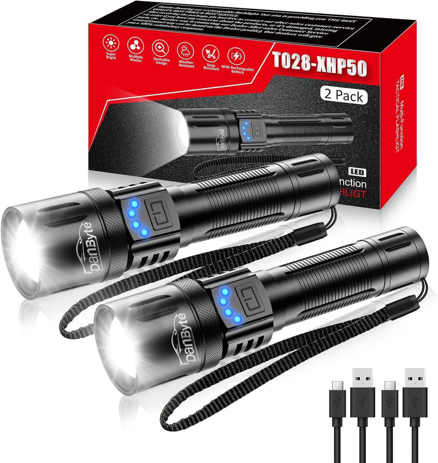 Rechargeable Tactical LED Flashlights,Super Bright 10000 Lumens Flashlight High Lumen(for Camping and Hiking) with Waterproof,Zoomable,Small Flashlight for Emergency