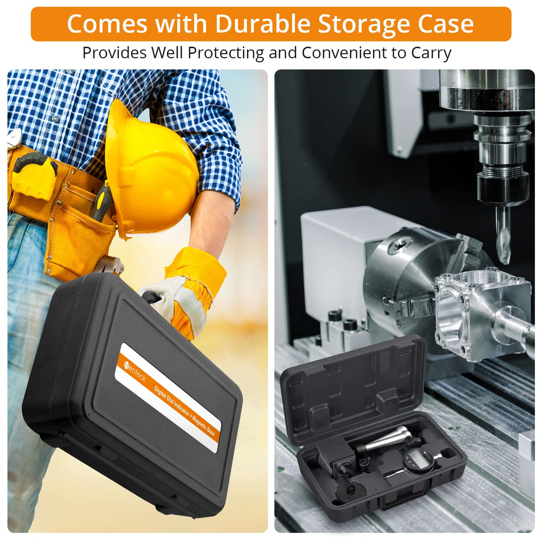 Digital Dial Indicator Gauge and Magnetic Base Set with Storage Case 0-1 inch/25.4mm,0.01mm/0.0005 Inch/Metric Conversion Measuring Tool for 3D Printer Lathe Workshop CNC Machine-Black