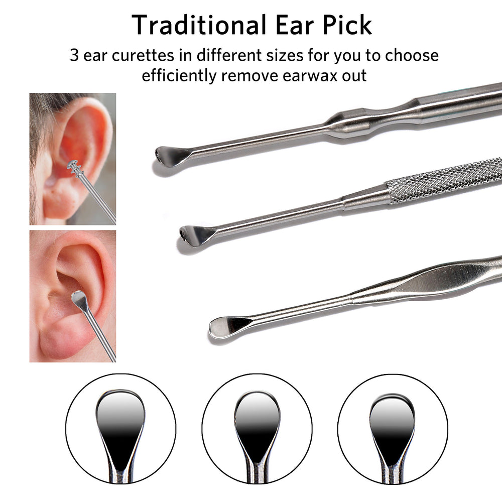 3PCS Ear Pick Earwax Removal Kit, Ear Care Set, Premium Stainless Steel Ear Curette with Storage Box, a Cleaning Brush Included