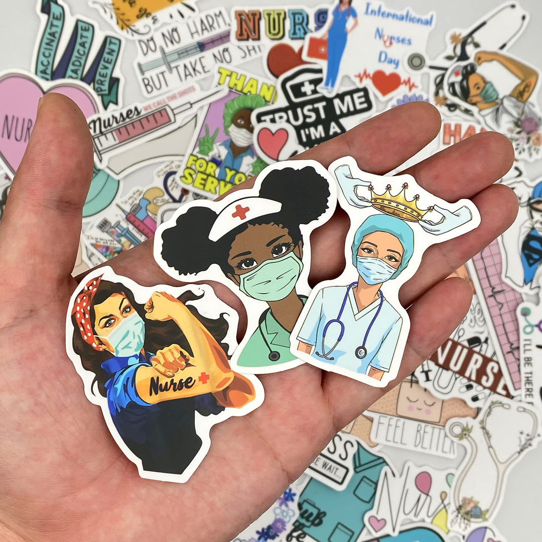 50 Pcs Nurse Stickers, Vinyl Nursing Stickers Decals for Laptops and Water Bottles, Nurse Accessories for Work