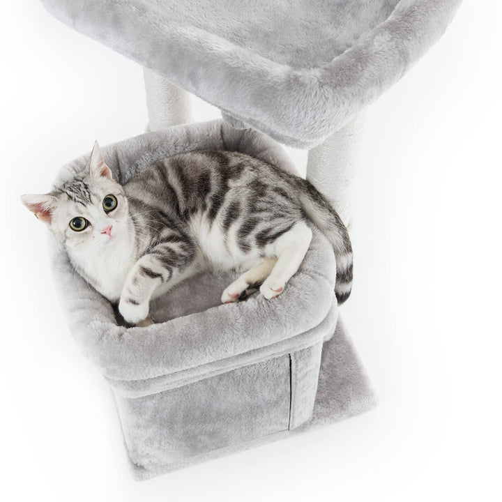 Cat Tree, Small Cat Tower with Dangling Ball and Perch Light Gray