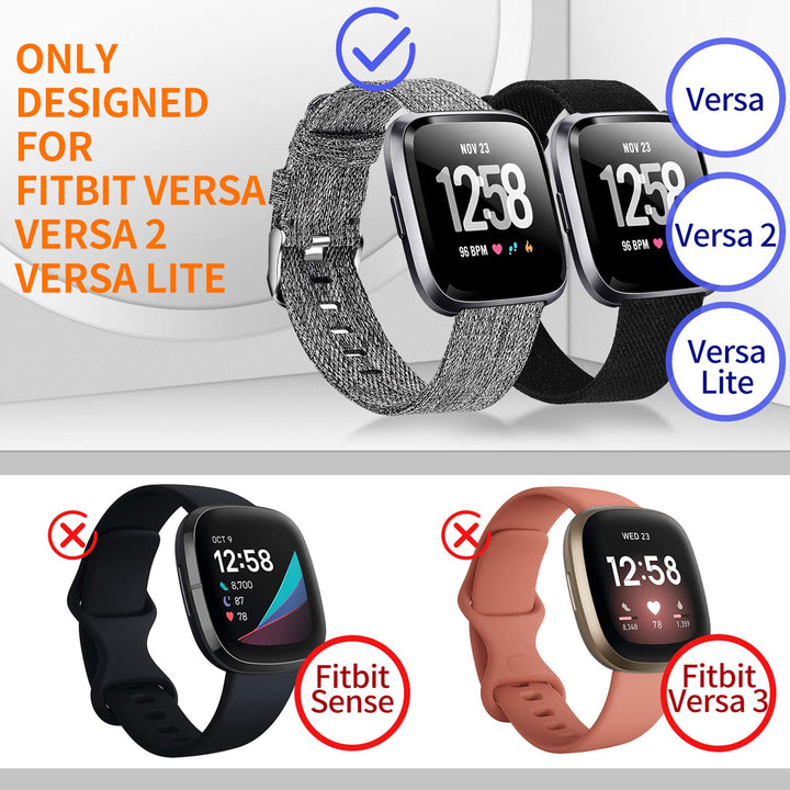 2 Pack Bands Compatible with Fitbit Versa / Fitbit Versa 2 / Fitbit Versa Lite for Women Men, Breathable Woven Fabric Strap, Adjustable Replacement Wristband for Fitbit Versa Smart Watch