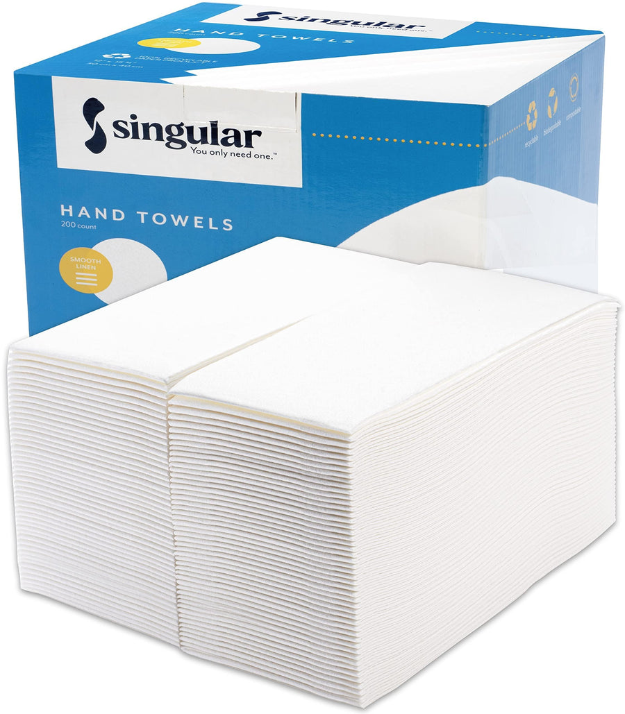 - Disposable Hand Towels for Bathroom - White Linen Like Guest Napkins - Bathroom Paper Towels for Guests - Ideal for Paper Dinner Napkins (100 Count- Basic Size - 15.5 x 8)