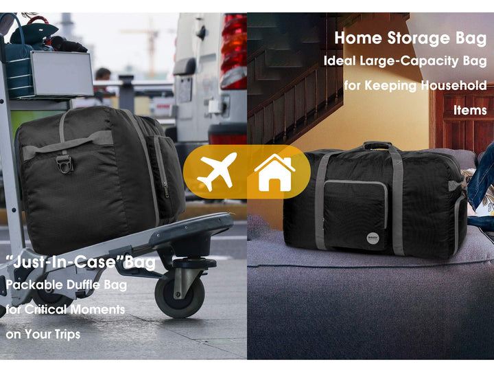 28 Foldable Duffle Bag 80L for Travel Gym Sports Lightweight Luggage Duffel By (28 inches (80 Liter), Black 28'')