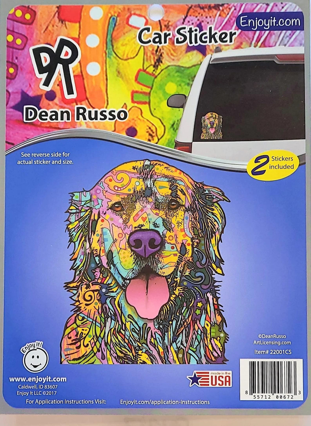 Dean Russo Golden Retriever Car Stickers, Outdoor Rated Vinyl Sticker Decals for Windows, Bumpers, Laptops or Crafts - 2 Pieces