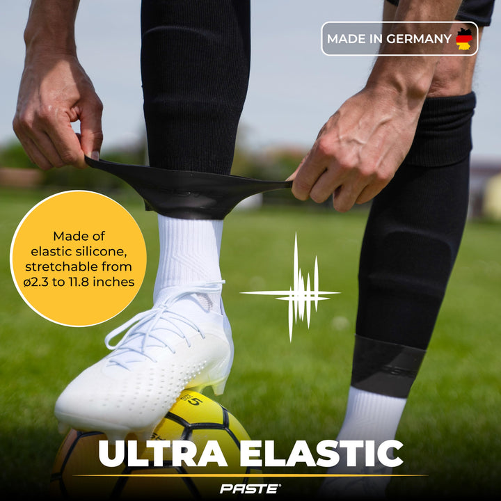 ® Shin Guard Straps Soccer Silicone for Adult, Men, Women, Kids, Children & Youth Black - Shinguard Holders & Stays - Ankle Grip Tapes - shin-Guard Stay, Tape & Bands as Football Accessories