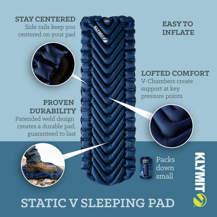 KLYMIT Static V Lightweight Inflatable Sleeping Pad | Comfortable, Easy to Inflate Camping Air Mattress for Backpacking and Hiking