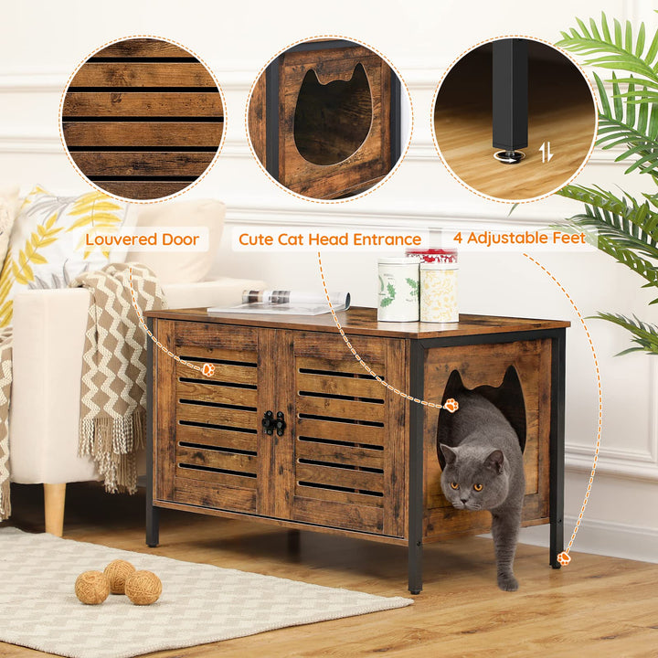 Cat Litter Box Enclosure, Hidden Litter Box Furniture with Shutter Door and Head Mat, Cat Litter Box Furniture Fit Most of Litter Box, 31.5''L x 17.7''W x 19.9''H, Rustic Brown BF06MW01