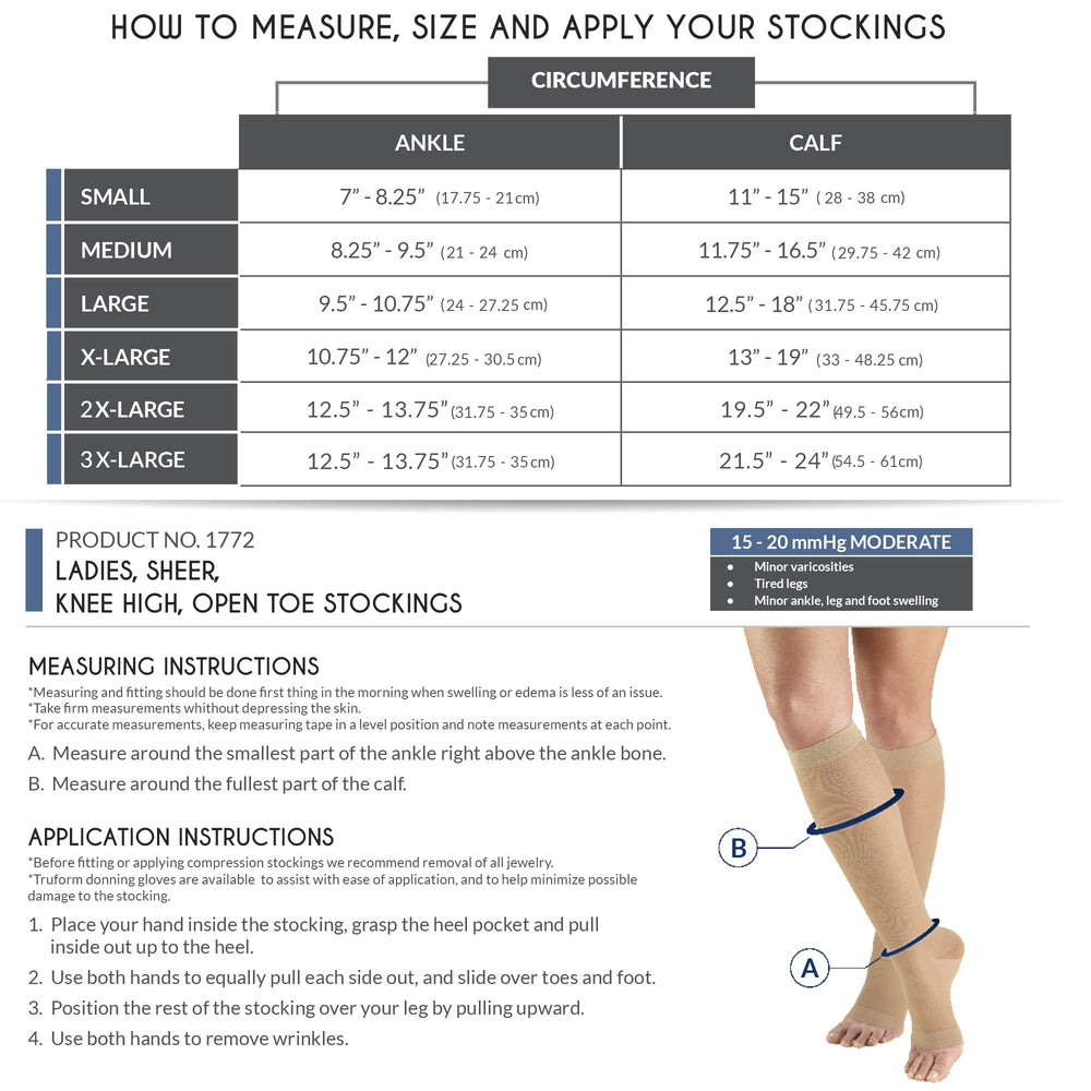 Sheer Compression Stockings, 15-20 mmHg, Women's Knee High Length, Open Toe, 20 Denier, Nude, Small