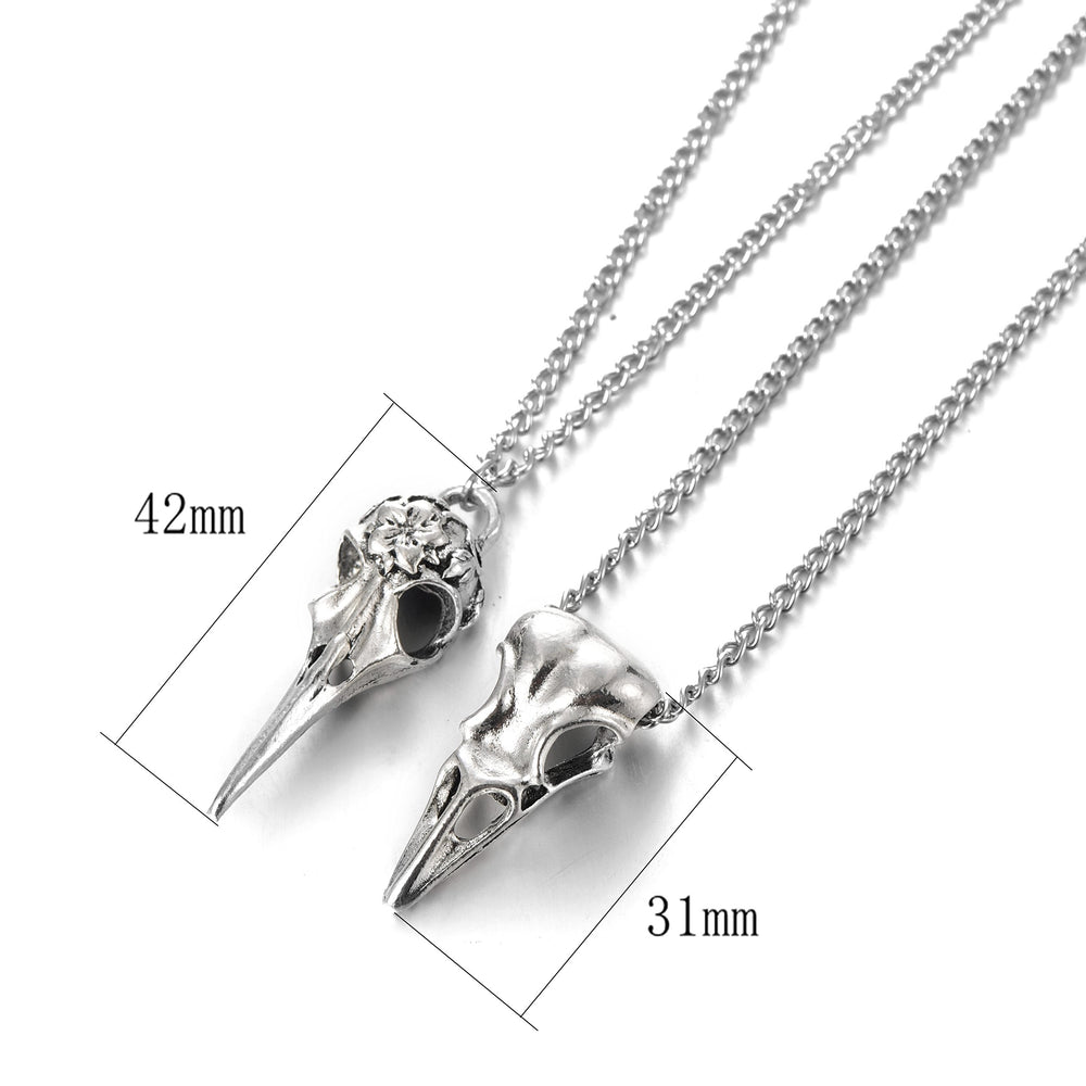 2pcs Tibetan Silver Phantom Personality Women's Raven Bird Skull Necklace Alloy 25 Inches Chain …