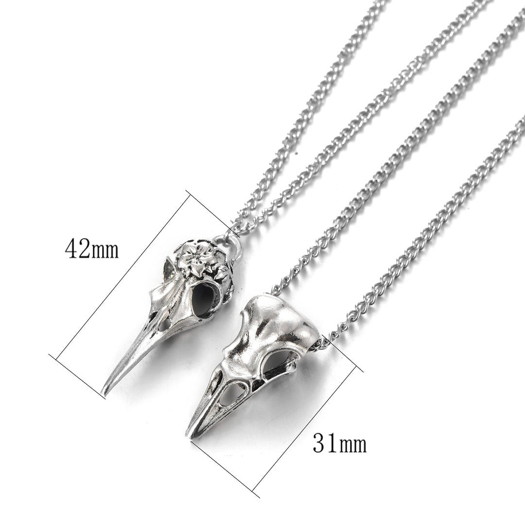 2pcs Tibetan Silver Phantom Personality Women's Raven Bird Skull Necklace Alloy 25 Inches Chain …