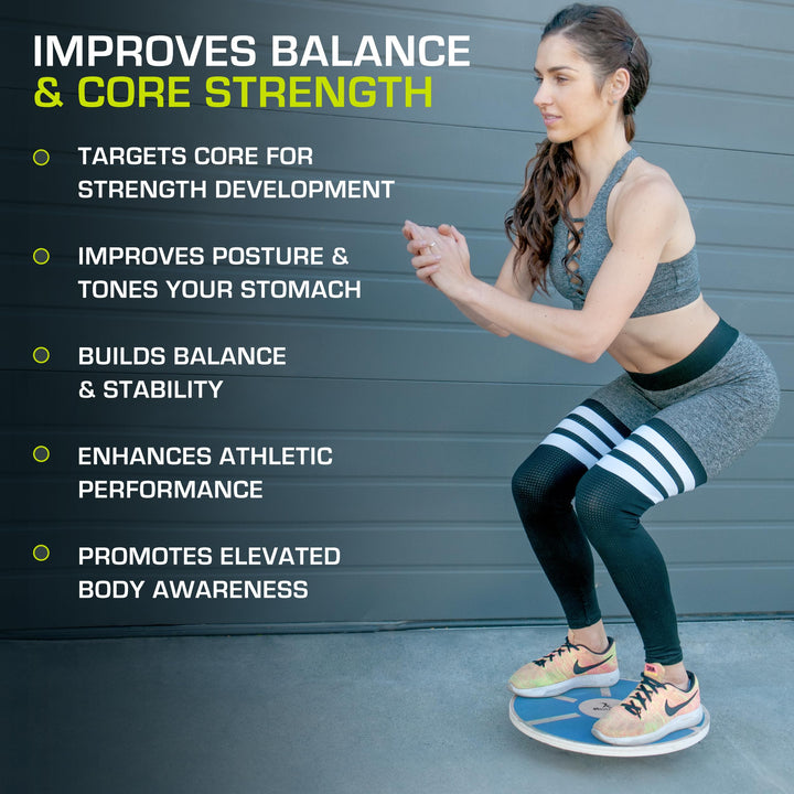 Wooden Balance Board Non-Slip Wobble Core Trainer 15.75in (39.5cm) Diameter with 360 Rotation for Stability Training, Full Body Exercises, Physical Therapy