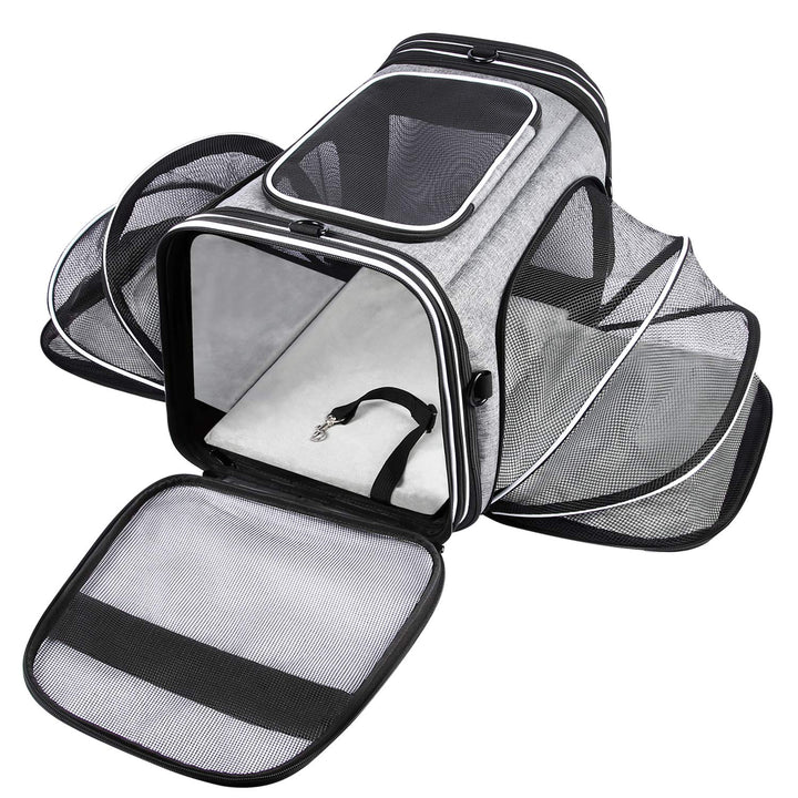 TSA Airline Approved Soft Sided Pet Carrier Top Loading 4 Side Expandable Large Travel Cats Carrier Collapsible with 3 Removable Washable Pads and 3 Pockets for Cats Kitten and Small Dogs