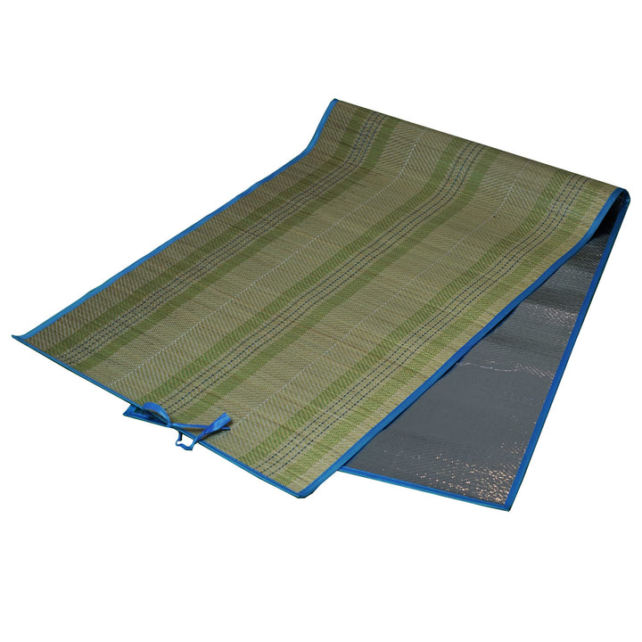 Bamboo Yoga Mat, Straw Beach Bathing Non-Slip Mat, Camping Mat with Silver Metallic Foil, Foldable Water-Repellant Picnic Mat, Thick Premium Mat for Women and Men - 24” x 72” | Pack of 1