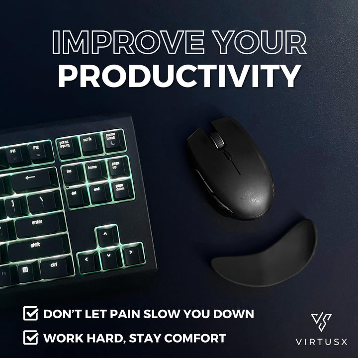Virtusx Ergonomic Mouse Wrist Rest, Gliding Palm Wrist Support, Sliding Wrist Pad for Office Work, Gaming, Coding. Designed for Carpal Tunnel Syndrome and Pain Relief (Black)