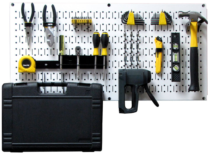 Modular Pegboard Tool Organizer System - Wall-Mounted Metal Peg Board Tool Storage Unit for Pegboard Tiling (White Pegboard)