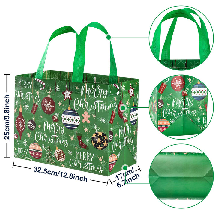 12 Pack Large Christmas Tote Bags with Handles, Reusable Gift Bag Grocery Shopping Totes for Holiday Xmas 12.8 x 9.8