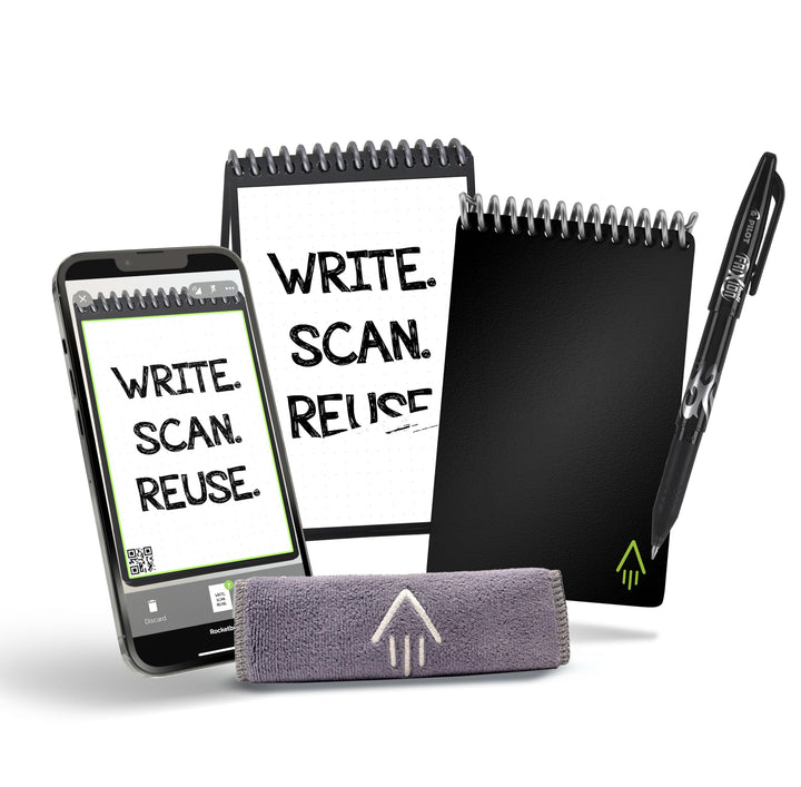 Smart Reusable Notebook, Mini Spiral Notebook, Infinity Black, (3.5 x 5.5)