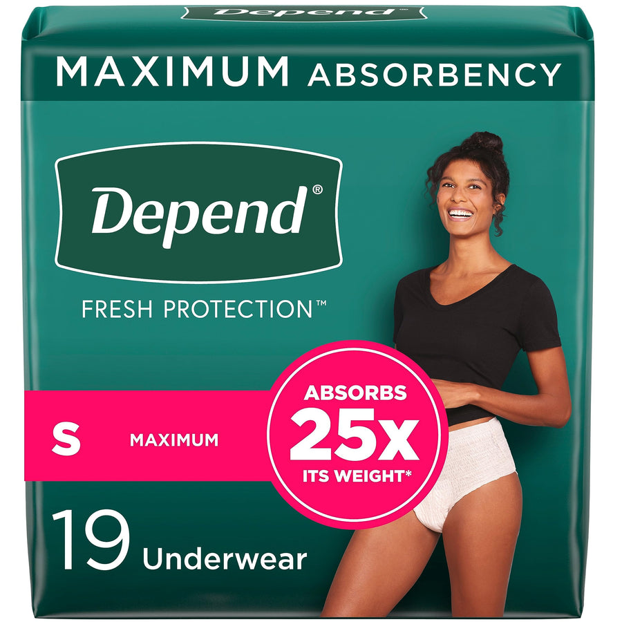 FIT-FLEX Incontinence Underwear for Women, Disposable, Maximum Absorbency, Small, Blush, 19 Count
