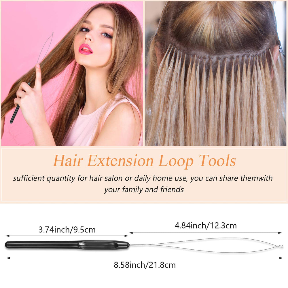 30 Pieces Hair Extension Loop Needle Threader Wire Pulling Hook Tool and Bead Device Tool Plastic Hair Extension Loop Needle for Hair or Feather Extensions Supplies, DIY Hook Tool Loop Tools, Black