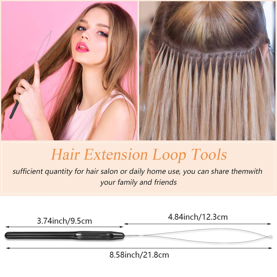 30 Pieces Hair Extension Loop Needle Threader Wire Pulling Hook Tool and Bead Device Tool Plastic Hair Extension Loop Needle for Hair or Feather Extensions Supplies, DIY Hook Tool Loop Tools, Black