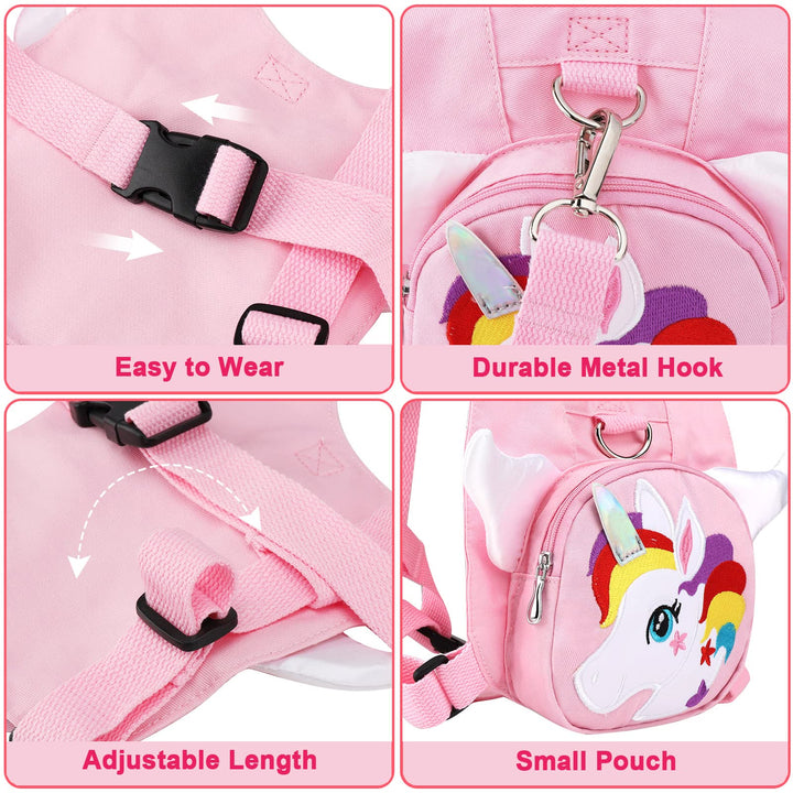 Toddler Harness with Leash + Anti Lost Wrist Link, Unicorn Toddler Harness Leashes, Child Walking Wristband Assistant Strap Belt for Baby Girls