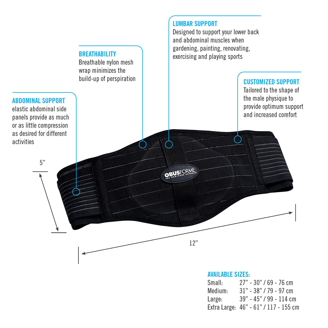 Men's Lightweight Back Support Belt with Lumbar Pad (Large/Extra Large)