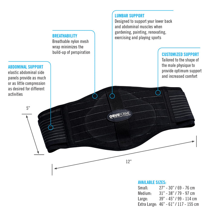 Men's Lightweight Back Support Belt with Lumbar Pad (Large/Extra Large)