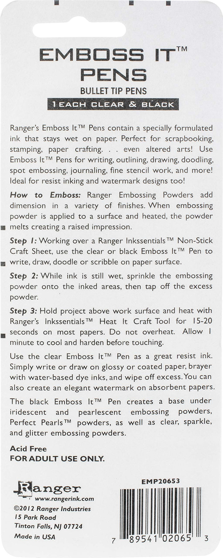 EMP20653 Inkssentials Embossing Pens, 2-Pack, Black and Clear