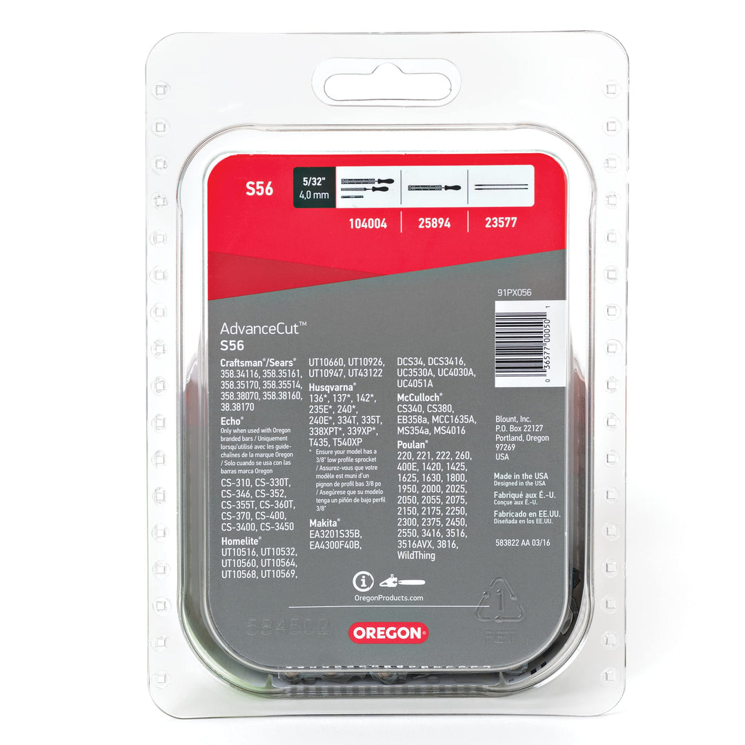 S56 AdvanceCut Chainsaw Chain for 16-Inch Bar, 56 Drive Links, Low-kickback chain, fits Makita, Echo, Husqvarna, Wen and more Grey