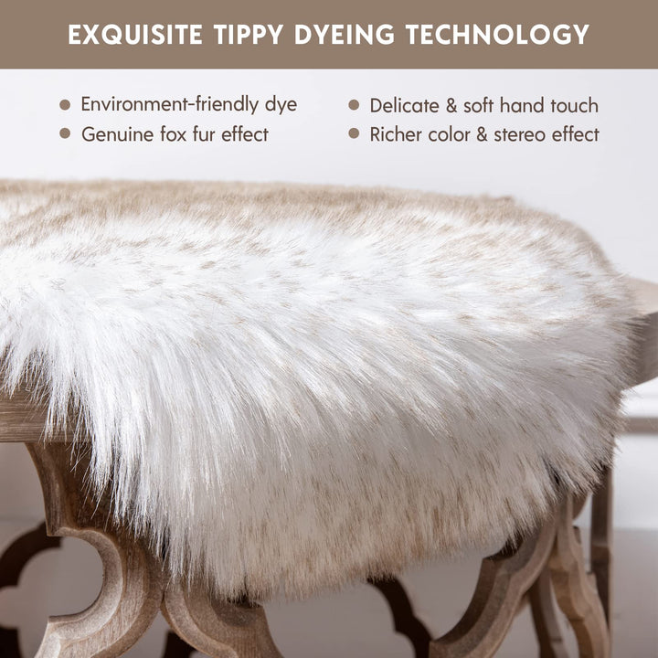 Faux Fur Rug, Fluffy Soft Faux Fox Fur Area Rugs for Bedroom Livingroom Kids Room Decor,Shaggy Fur Rugs Anti-Skid, White Brown, 2 x 6 Feet