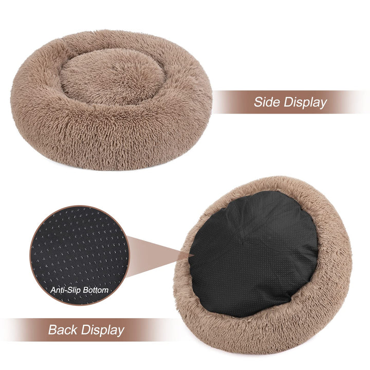 Orthopedic Dog Bed Comfortable Donut Cuddler Round Ultra Soft Washable Cat Cushion Bed (20''/23''/30'') (23'', Brown)