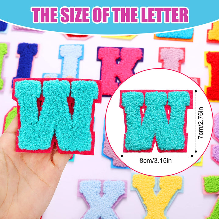 26 Piece Chenille Letter Iron on Patches Sew On Chenille Varsity A-Z Patches Alphabet Patches Letter Patches for DIY Supplies (Cute Style,2.8 Inch)