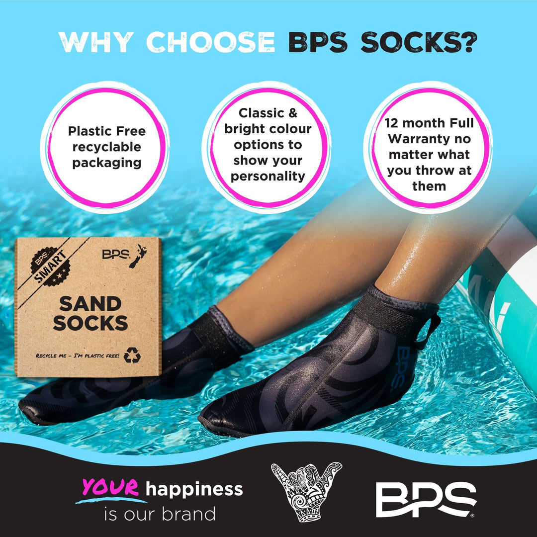 'Smart Sock' 3mm Neoprene Socks - For Beach Soccer, Volley ball and Water Activities Flexible Dive Socks Glued & Stitched Anti-Slip Wetsuit Boots for Men Women (Black Patterned/Blue, XL)