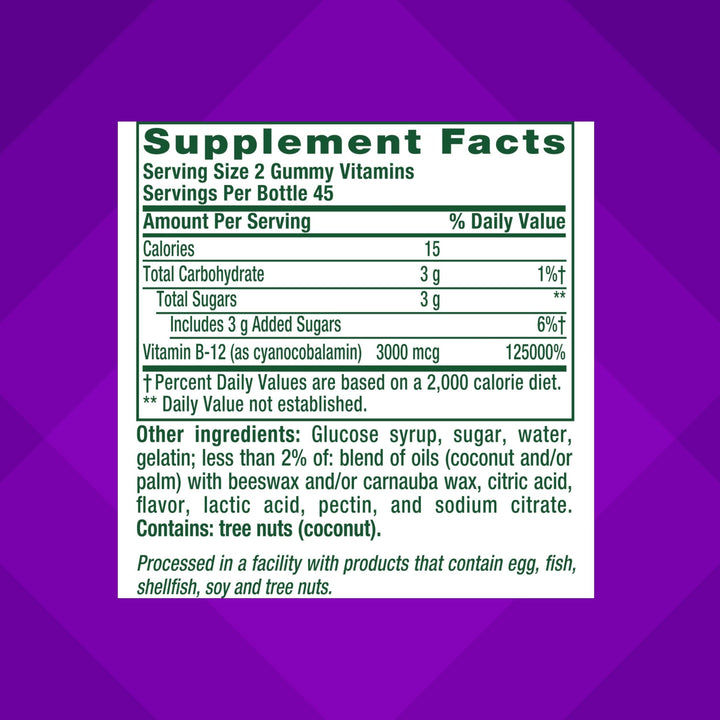 vitafusion Extra Strength Vitamin B12 Gummy Vitamins for Energy Metabolism Support and Nervous System Health Support, Cherry Flavored, America’s Number 1 Gummy Vitamin Brand, 45 Day Supply, 90 Count