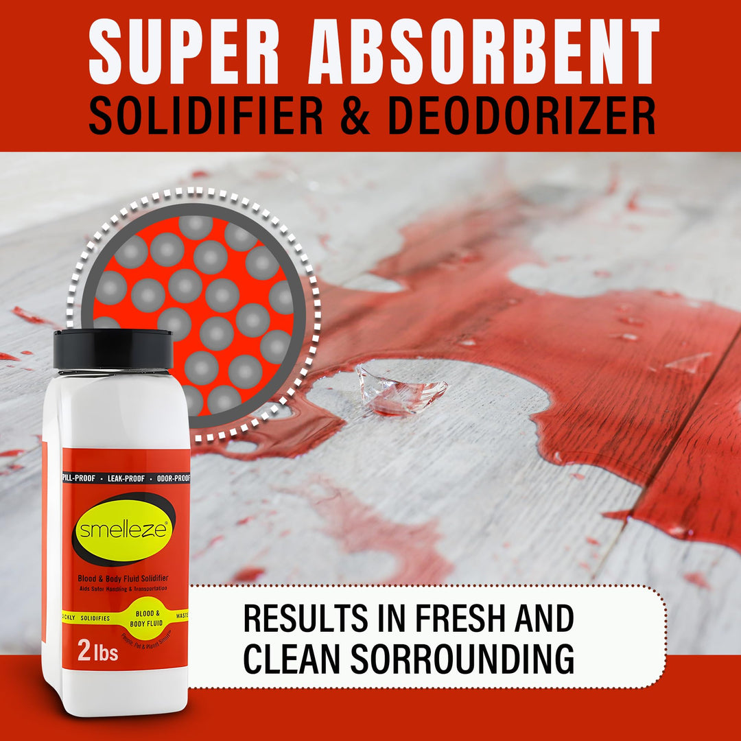 SMELLEZE Blood & Body Fluid Clean Up Super Absorbent Solidifier & Deodorizer: 2 lb. Granules