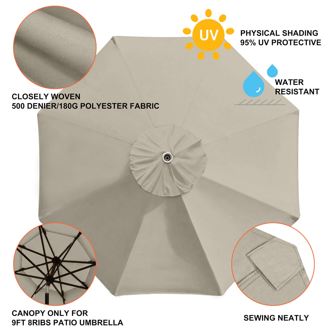 USA 9ft Replacement Covers 8 Ribs Market Patio Umbrella Canopy Cover (CANOPY ONLY) (Beige)