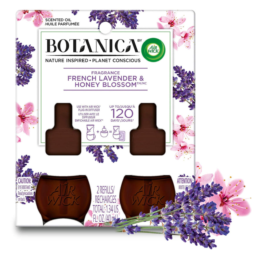 Botanica Plug in Scented Oil Refill, 2 Refills, French Lavender and Honey Blossom, Air Freshener, Essential Oils