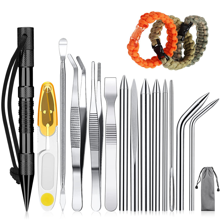 14 Pieces Paracord Tools Paracord FID Needle Set Paracord Stitching Set Stainless Steel Lacing Needles Smoothing Tool Knotter with Marlin Spike for Paracord Work Leather Weaving (Black)