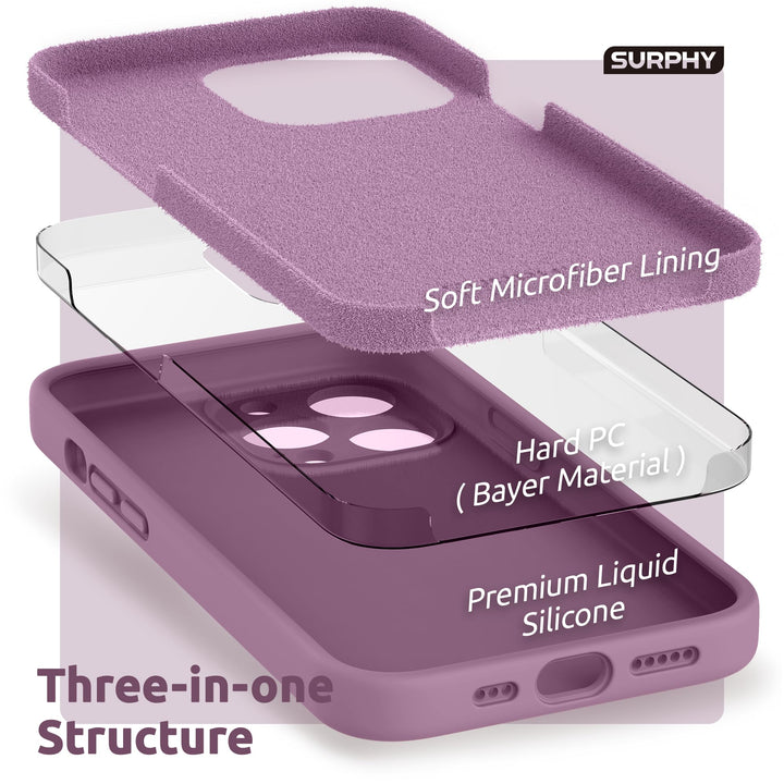 Compatible with iPhone 13 Pro Case with Screen Protector, (Camera Protection + Soft Microfiber Lining) Liquid Silicone Phone Case 6.1 inch 2021, Lilac Purple