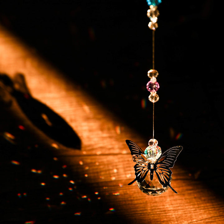 Crystal Hanging Decorations - Hanging Ornament Crystals Butterfly Suncatchers with Clear Crystal Ball for Home, Office, Garden Decoration, Window Decorations Hanging